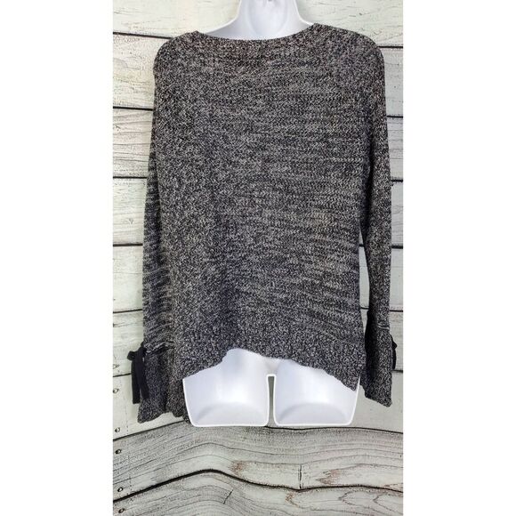 LOFT Black White Marled Knit Sweater Size Small 100% Cotton Long Sleeve Bow Cuff - Picture 4 of 10